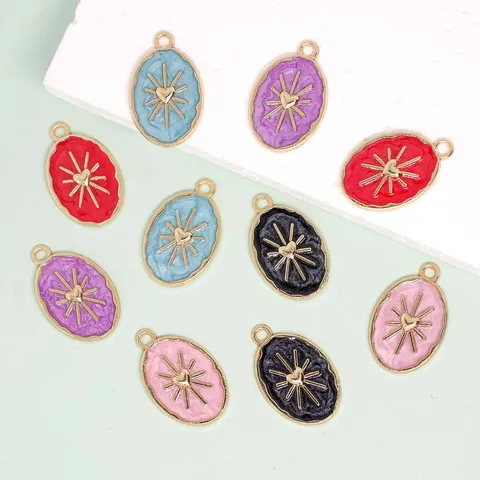 Ciondolo Ovale Vintage in Lega di Zinco Smalto Stella Cuore Fai-da-te Collana Bracciale Orecchino Accessori per Gioielli da Donna