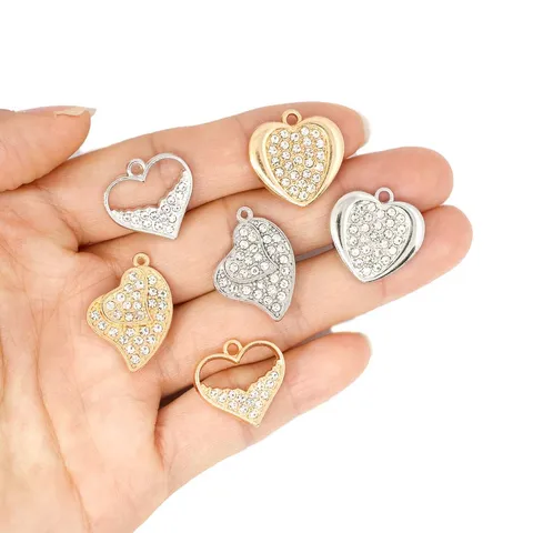 Alloy Heart Rhinestone Charms Valentine Day Pendant DIY Jewelry Making Accessories For Necklace Bracelet Keychain Earrings Craft Findings