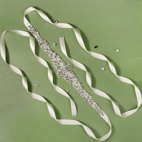 Luxury Rhinestone Bridal Belt Shiny Crystal Flower Leaf Wedding Dress Sash Handmade Beaded Waist Band Ornament For Brides Women
