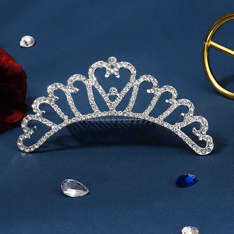Legierung Strass Herz Krone Tiara Haarkamm Für Braut Hochzeit Schleier Erwachsene Kinder Silber Prinzessin Haarschmuck