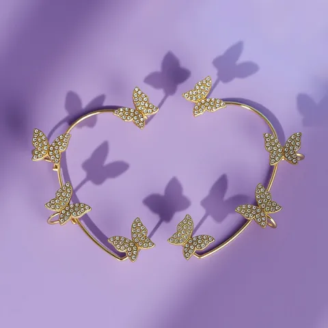 Βίντατζ Πολυτελή Σκουλαρίκια Ear Cuff από Κράμα με Στρας Πεταλούδα Λουλούδι για Γυναίκες Γάμο Νύφη Πάρτι Μόρι Στυλ Γάντζος Κοσμήματα