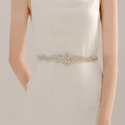 Luxury Rhinestone Bridal Belt Shiny Crystal Flower Leaf Wedding Dress Sash Handmade Beaded Waist Band Ornament For Brides Women