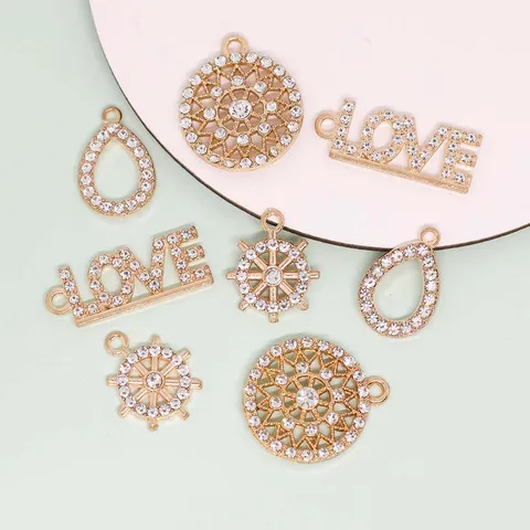 Alloy Strass LOVE Letter Rond Waterdruppel Anker Bedels Voor DIY Sieraden Maken Halsketting Oorbel Valentijn Cadeau