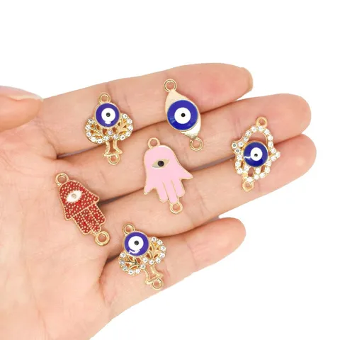 Alloy Strass Boze Oog Hamsa Hand Levensboom Bedels Emaille Connectors Voor DIY Armband Ketting Sieraden Maken