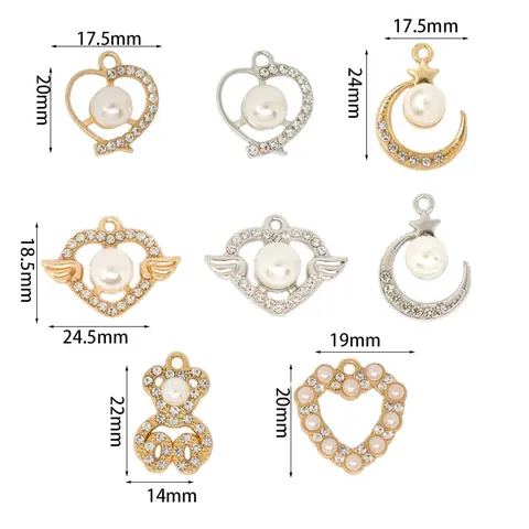 Pendentifs Breloques Alliage Strass Perle Artificielle Forme Cœur Lune Ours Pour DIY Collier Boucle Oreille Bijoux