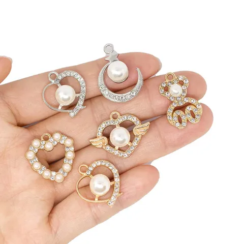 Pendentifs Breloques Alliage Strass Perle Artificielle Forme Cœur Lune Ours Pour DIY Collier Boucle Oreille Bijoux