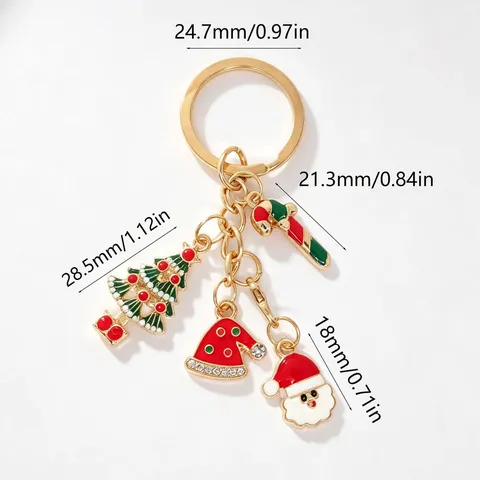 Christmas Enamel Alloy Keychain Santa Claus Christmas Tree Candy Cane Hat Bag Pendant Festive Rhinestone Keychain Gift