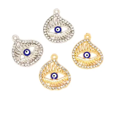Colgante de Aleación de Ojo del Mal con Diamantes de Imitación Azul Lágrima Hueco Dijes Para Creación de Joyas DIY Colgante Solo