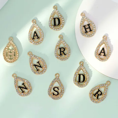 Ciondoli in Lega con Strass a Forma di Goccia d'Acqua con Lettera per Creazione Gioielli Fai da Te Pendenti per Bracciale Collana Orecchini Portachiavi