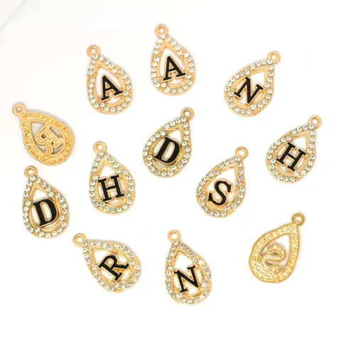 Ciondoli in Lega con Strass a Forma di Goccia d'Acqua con Lettera per Creazione Gioielli Fai da Te Pendenti per Bracciale Collana Orecchini Portachiavi