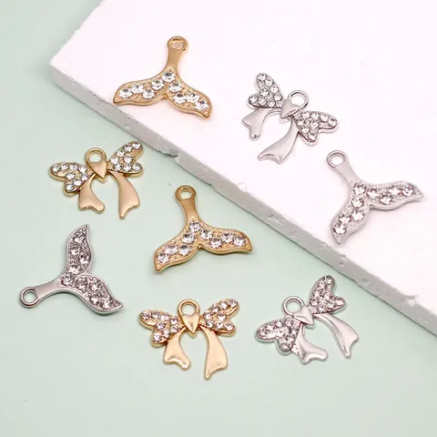 Fashion Zinc Alloy Rhinestone Bow Knot Mermaid Tail Charms DIY Necklace Bracelet Jewelry Making Pendants Accessories