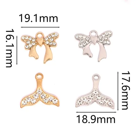 Fashion Zinc Alloy Rhinestone Bow Knot Mermaid Tail Charms DIY Necklace Bracelet Jewelry Making Pendants Accessories