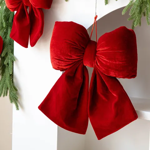 Decoraciones de Lazo de Terciopelo 3D de Navidad Rojo Rojo Vino Lazo Colgante Espesado para Árbol de Navidad Fiesta Festival Decoración del Hogar