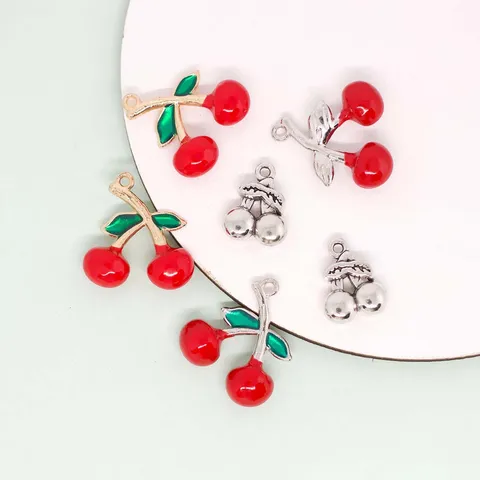 3D Red Cherry Alloy Charms Fruit Pendants For DIY Necklace Earring Making Alloy Enamel Fruit Accessory For Jewelry Making