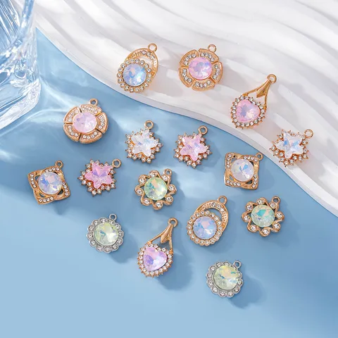 Alloy Mocha Crystal Pendant DIY Rhinestone Flower Star Heart Charms For Jewelry Making Earrings Necklace Accessories