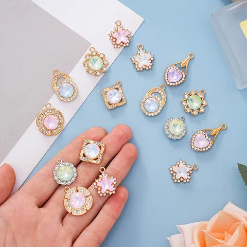 Alloy Mocha Crystal Pendant DIY Rhinestone Flower Star Heart Charms For Jewelry Making Earrings Necklace Accessories