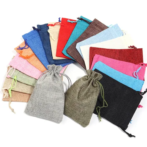 Kordelzug Leinenbeutel Taschen Mehrfarbiger Jute Schmuck Verpackung Beutel Kleine Geschenktüten Für Münzen Schmuck Kosmetik Süßigkeiten Aufbewahrung Handgewebt