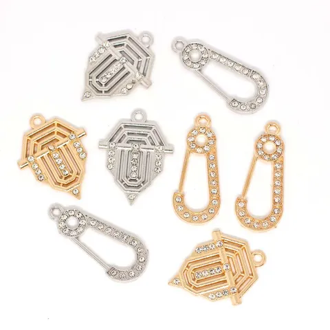 Vintage Alloy Rhinestone Shield Safety Pin Pendants DIY Jewelry Making Accessories For Necklaces Bracelets Earrings Charms