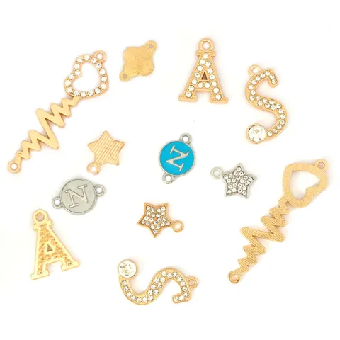 Legering Strass Bedeltjes Hart Letter Ster Klaver DIY Sieraden Maken Accessoires Voor Armband Ketting Hanger Handgemaakte Benodigdheden
