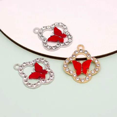 Ciondolo a Forma di Quadrifoglio e Farfalla in Lega con Strass e Acrilico per Fai da Te Braccialetti Orecchini Gioielli Accessori