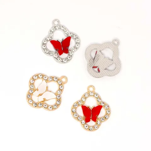 Ciondolo a Forma di Quadrifoglio e Farfalla in Lega con Strass e Acrilico per Fai da Te Braccialetti Orecchini Gioielli Accessori