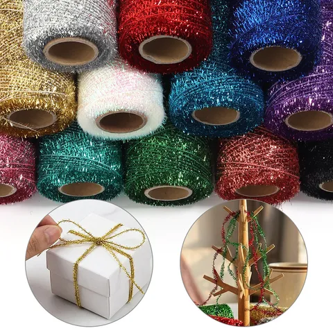 Polyester Glitter Weaving Cord Metallic String For Christmas Gift Wrapping Decoration DIY Handcraft Material Spool Thread