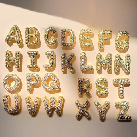 Pave Rhinestone 26 English Letters Copper Pendant DIY Alphabet Charms Gold Plated Bubble Initials Pendant For Jewelry Making