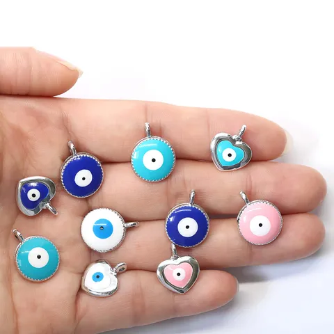 Classic Turkish Evil Eye Charm Pendant Electroplated Alloy DIY Jewelry Making Accessories For Bracelet Necklace Heart Round Shape