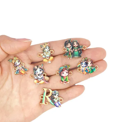 Gold Emaille Lord Krishna Und Radha Legierung Anhänger Ethnische Indische Gottheit DIY Schmuckherstellung Charms Zubehör Für Handgefertigte Armbänder Halsketten