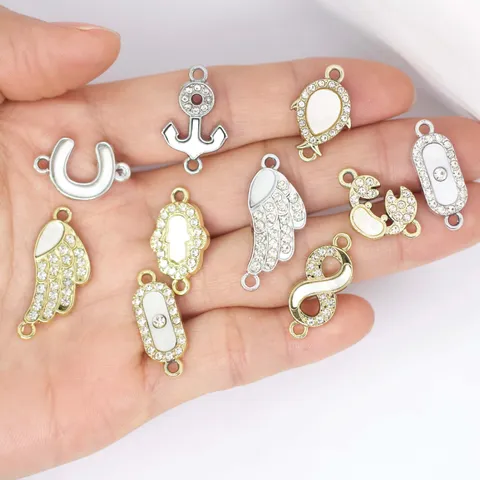 Alloy Rhinestone Dual Loop Connector Charms Color Retention Gold Silver Plated Hamsa Hand Infinity Wing Pendant For DIY Bracelet Necklace Craft Making Accessories