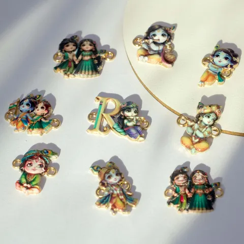 Gold Emaille Lord Krishna Und Radha Legierung Anhänger Ethnische Indische Gottheit DIY Schmuckherstellung Charms Zubehör Für Handgefertigte Armbänder Halsketten