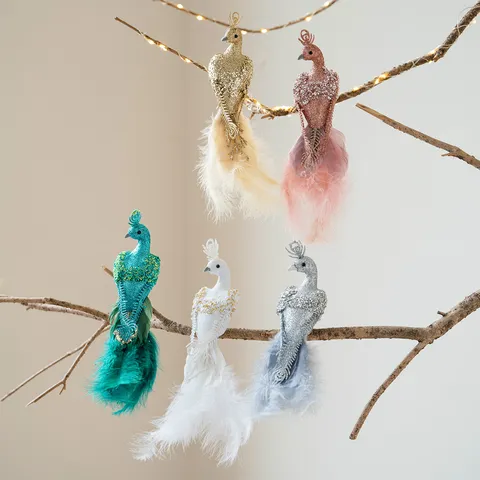 Simulatie Pauw Veer Hanger Kerstboom Decoratie Glitter Vogel Voor Festival Feest Etalage Display
