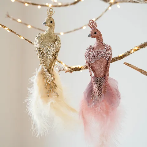 Simulatie Pauw Veer Hanger Kerstboom Decoratie Glitter Vogel Voor Festival Feest Etalage Display
