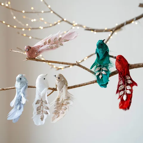 Uccellini Artificiali di Natale in Schiuma e Piume con Brillantini Uccelli Realistici Decorazioni per Albero di Natale Feste