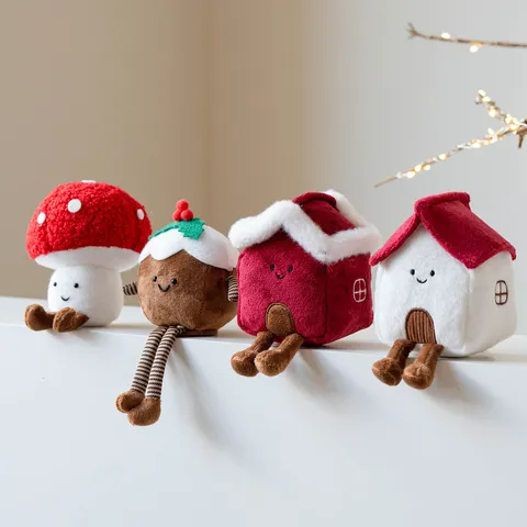 Simpatici Ornamenti Natalizi in Peluche Casetta a Fungo Budino Bambola Cartone Animato Peluche Decorazione Domestica Regalo