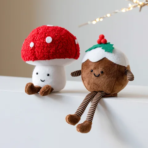 Simpatici Ornamenti Natalizi in Peluche Casetta a Fungo Budino Bambola Cartone Animato Peluche Decorazione Domestica Regalo