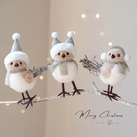 Champagner Weihnachtsbaum Dekoration Hut Vogel Hängende Anhänger Simulation Schaumstoff Pelzigen Vogel Urlaub Home Decor Akzente