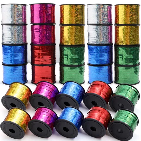 Laser Plastic Ribbon Holographic Metallic Ribbon For Gift Wrapping Balloon String Wedding Party Decoration Crafts