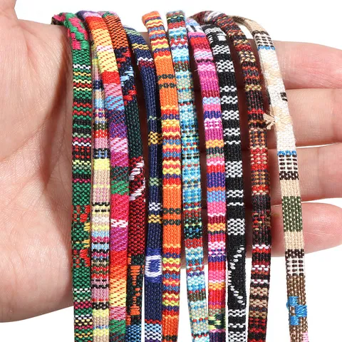 Cordoncino Intrecciato in Cotone Stile Etnico Bohemien Corda Tessuta a Righe Multicolore per Creazione Gioielli Braccialetti Fai da Te Accessori Cucito