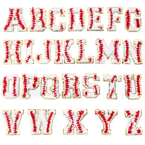 Baseball Style Chenille Embroidery Letter Patches Gold Trimmed Alphabet Iron On Patch For Clothing Hat Bag DIY Craft Accessories