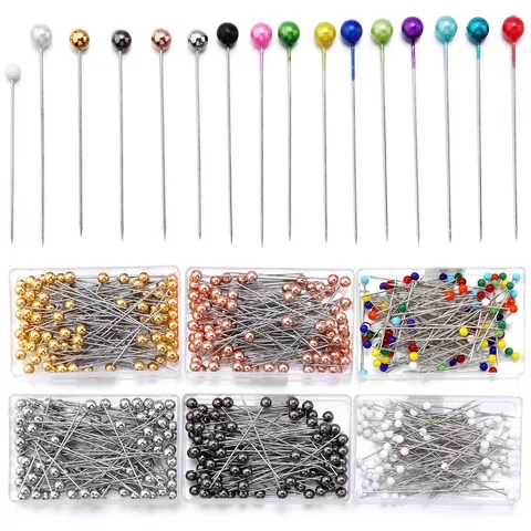 Spilli da Sarta in Acciaio Inossidabile Colorato Testa Rotonda Perlata Spilli di Posizionamento per Cucito Quilting Fai da Te Accessori Con Scatola