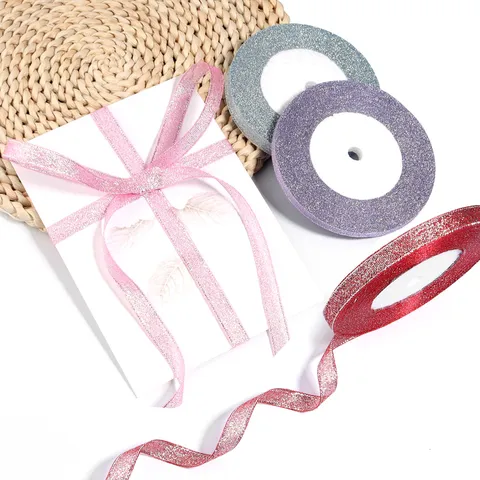 Glitter Metallic Mesh Ribbon For Gift Wrapping Craft DIY Bouquet Bow Hair Ribbon Holiday Festival Decorative Ribbon Trim Roll