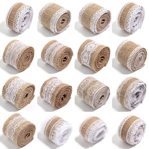 Vintage Jute Burlap Ribbon Roll With White Lace Trim For DIY Crafts Wedding Christmas Party Decoration Rustic Handwoven Ribbon