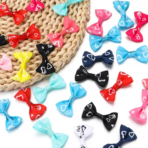 Handmade Heart Print Grosgrain Ribbon Bows DIY Craft Accessories For Hair Clips Clothing Hat Decoration Small Bowknot
