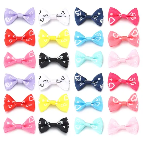 Handmade Heart Print Grosgrain Ribbon Bows DIY Craft Accessories For Hair Clips Clothing Hat Decoration Small Bowknot