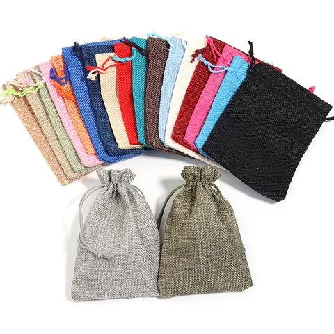 Kordelzug Leinenbeutel Taschen Mehrfarbiger Jute Schmuck Verpackung Beutel Kleine Geschenktüten Für Münzen Schmuck Kosmetik Süßigkeiten Aufbewahrung Handgewebt