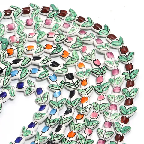DIY Ceramic Tulip Flower Spacer Beads Handmade Jewelry Accessories Small Pendants For Necklace Bracelet Earring Making Floral Design Beads