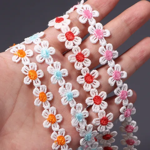 Polyester Colorful Water-Soluble Embroidery Hollow Daisy Lace Trim DIY Ribbon For Clothing Shoes Hair Accessories Floral Lace Decor