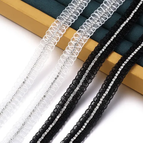 Mesh Hollow Rhinestone Lace Ribbon Trim For DIY Apparel Shoes Bag Accessories Jewelry Making Necklaces Hair Band Decor