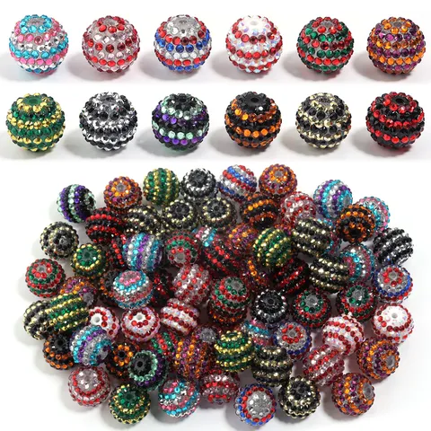 Resin Striped Rhinestone Large Hole Beads Pave Rhinestone Ball Beads For DIY Jewelry Making Phone Chain Keychain Accessories